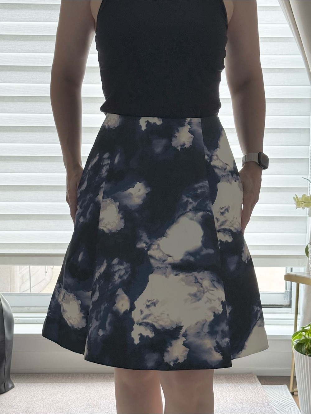 Kate Spade Blue and White Cloud-Print A-Line Skirt